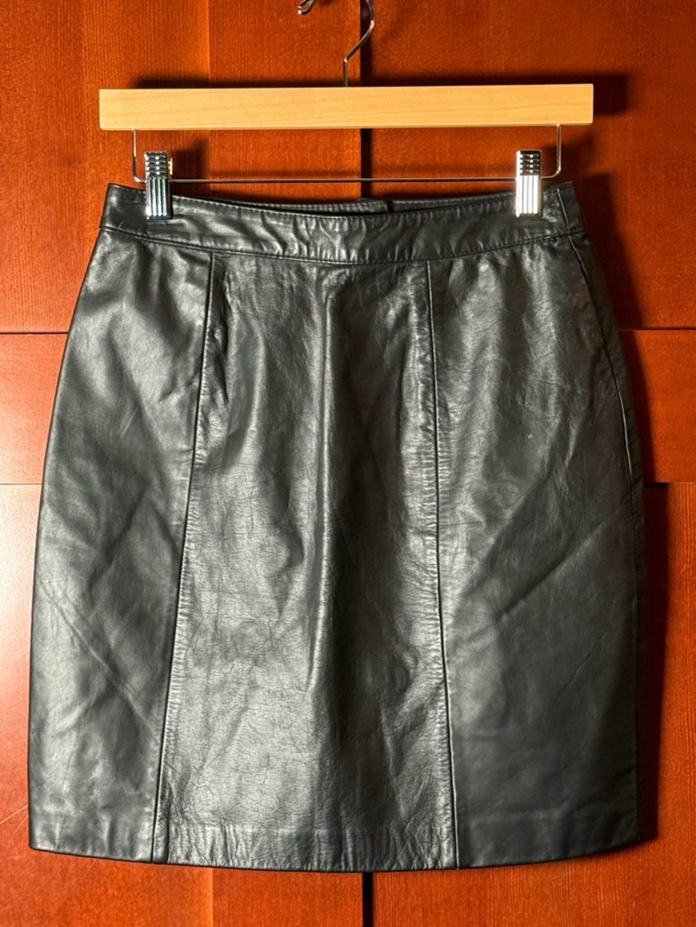90’s Vintage Byrnes & Baker Black Leather Pencil Mini Skirt Vintage Size 10